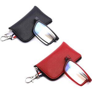 2-Pack Compact Folding Reading Glasses w/ Pouch Red & Black Travel Set X3.0 Mag